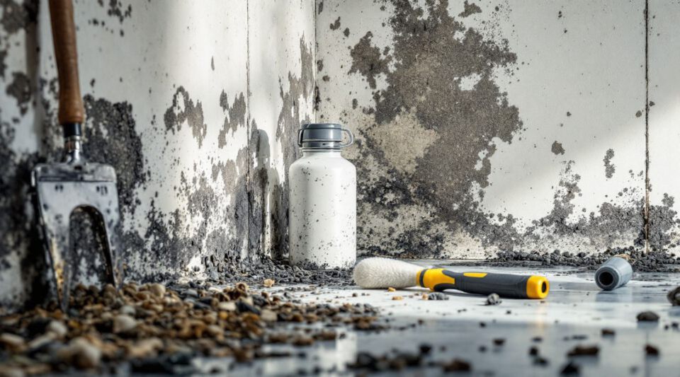 Certified mold remediation technicians inspecting a wall for mold in an Austin home