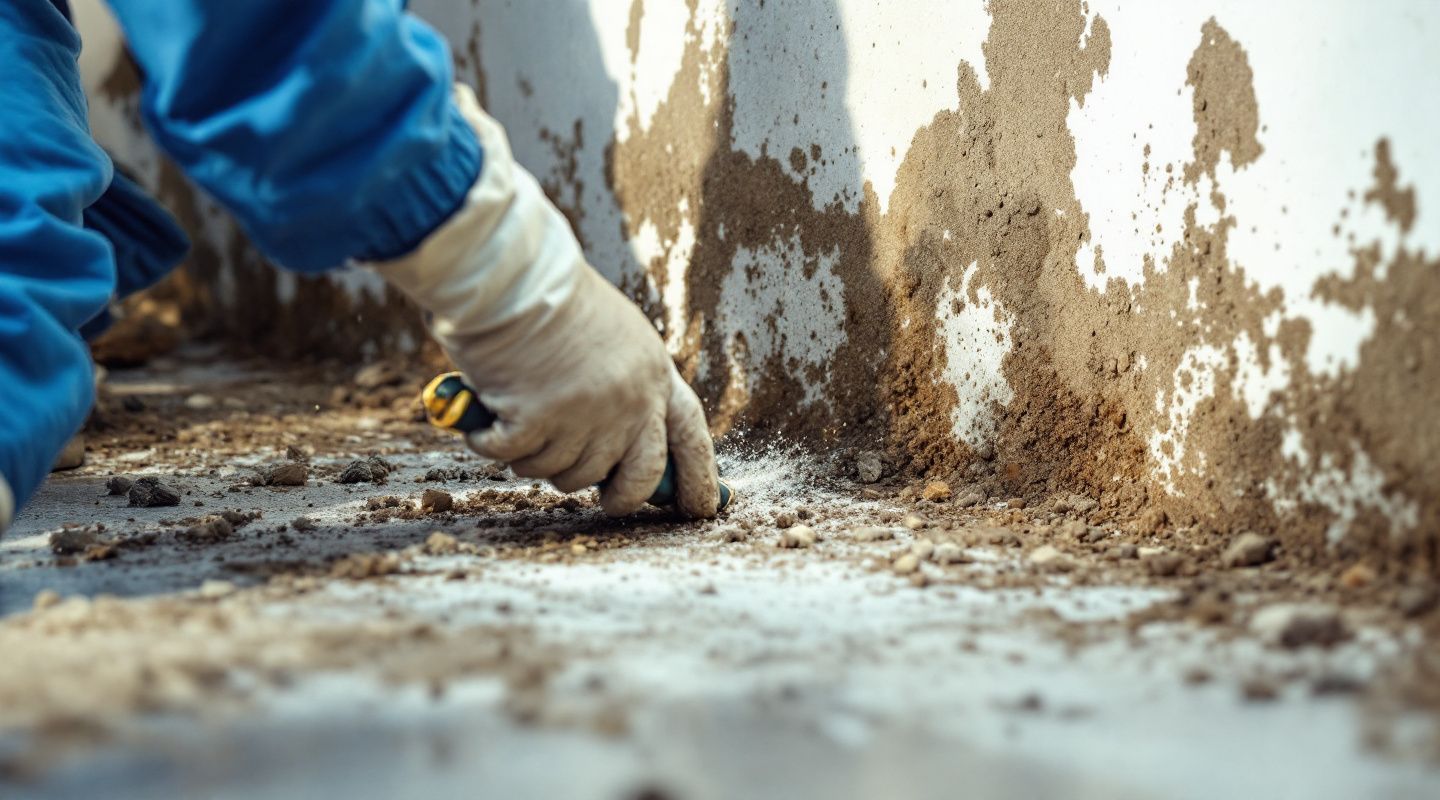 Professional mold remediation technician in Austin inspecting a wall for toxic mold growth